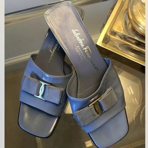Salvatore Ferragamo Blue Patent Leather Slides
